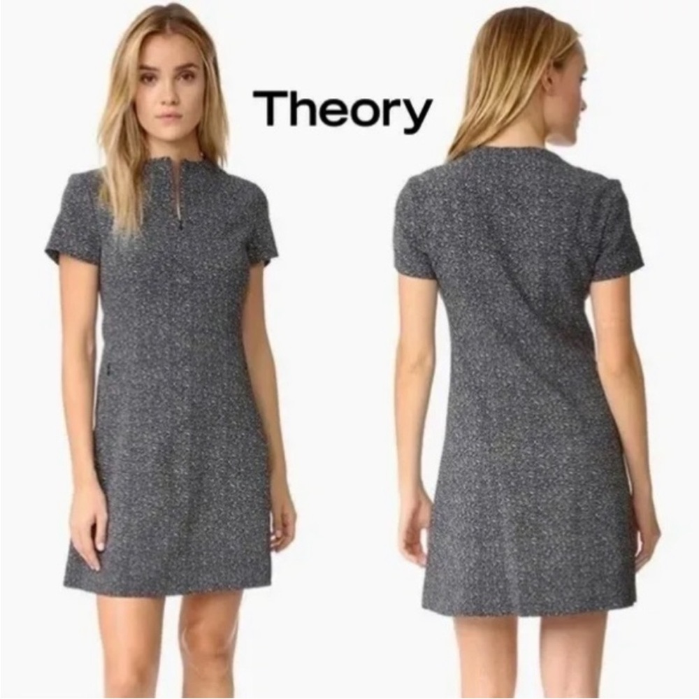 Theory Apalia Stretch Zipper Detail Dress Tweed Print